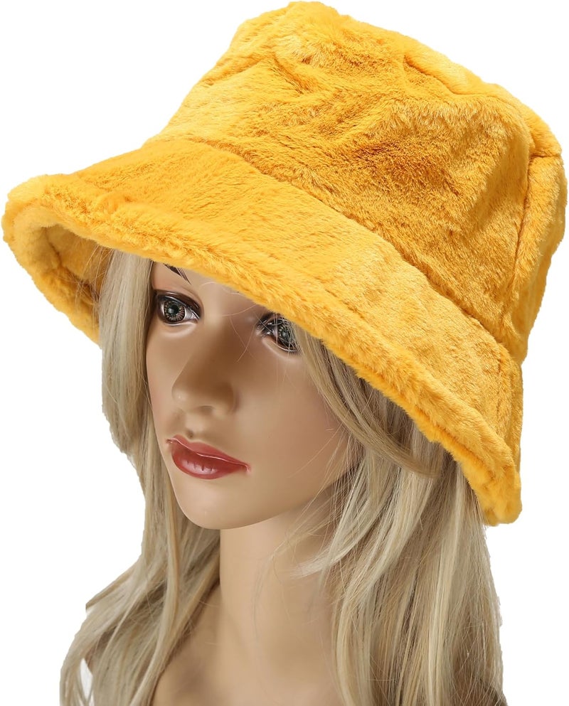 Umeepar Winter Faux Fur Fuzzy Bucket Hat Fluffy Warm Hat for Women Men - Image 5